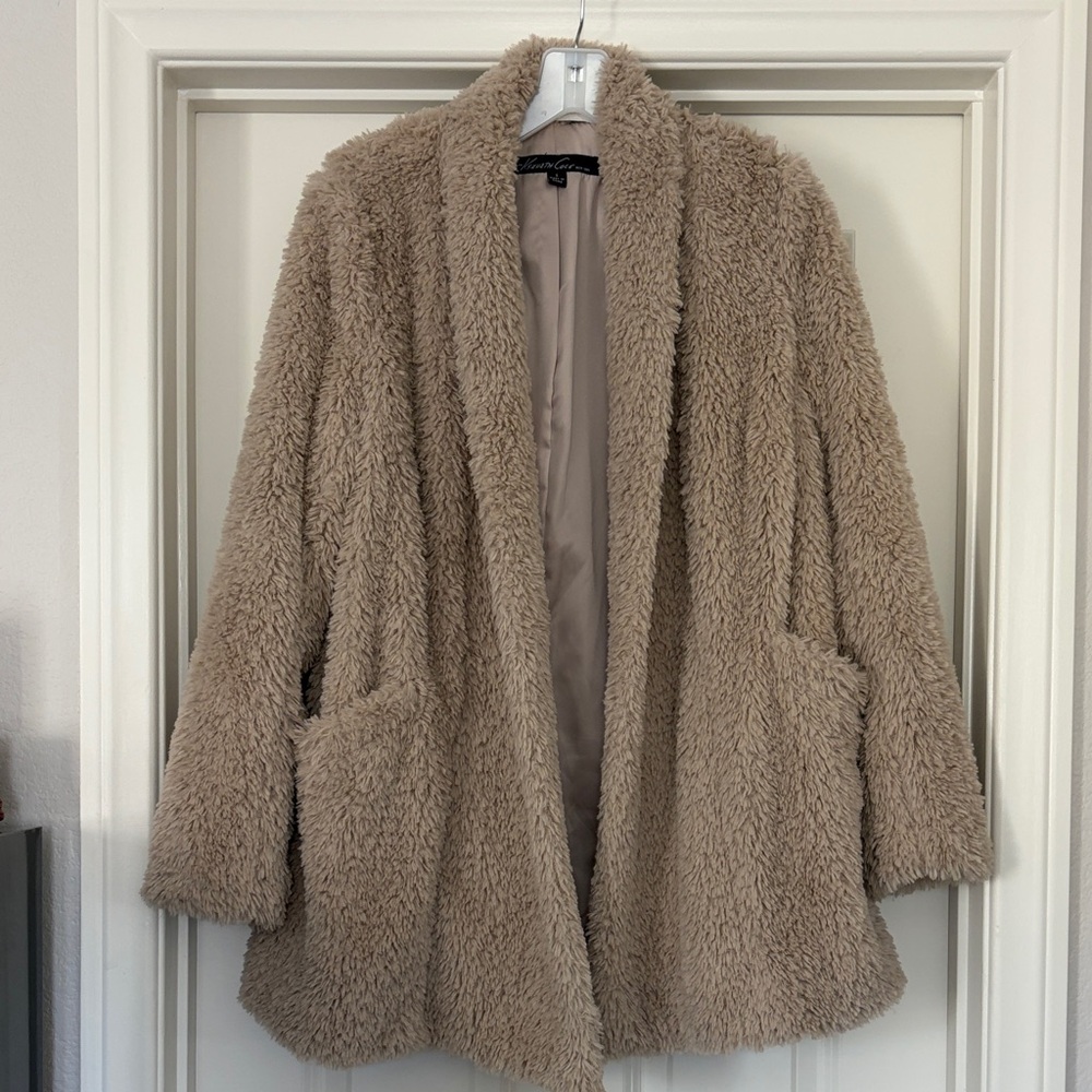 Kenneth Cole New York Plush Beige Teddy Jacket
